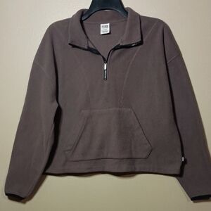 PINK Victoria's Secret Brown Quarter Zip Fleece Crop Top